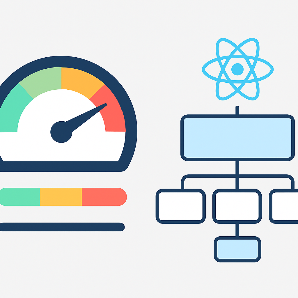 Illustration du concept d'optimisation des performances React avec indicateurs de vitesse
