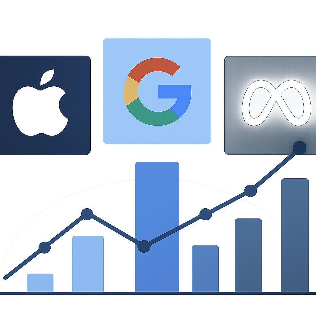 Trois géants technologiques en compétition sur le marché de l'IA avec visualisation des données