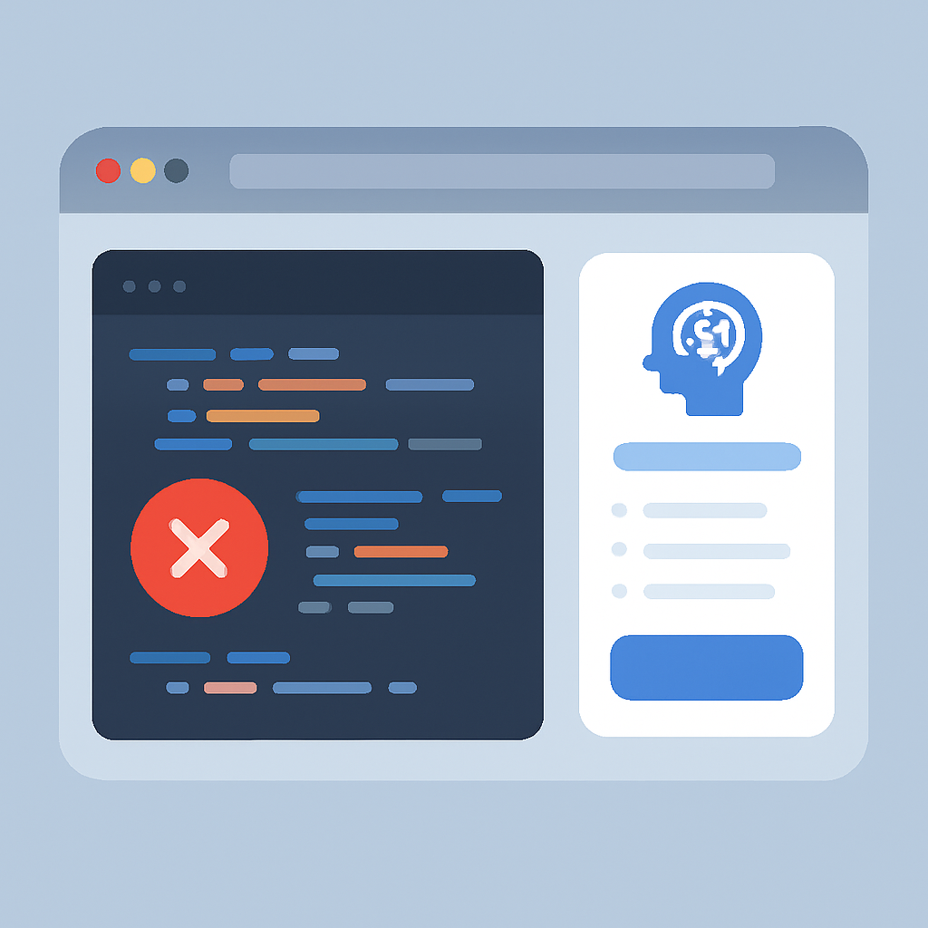 Interface de débogage avancée montrant l'analyse d'erreurs par IA avec suggestions de code