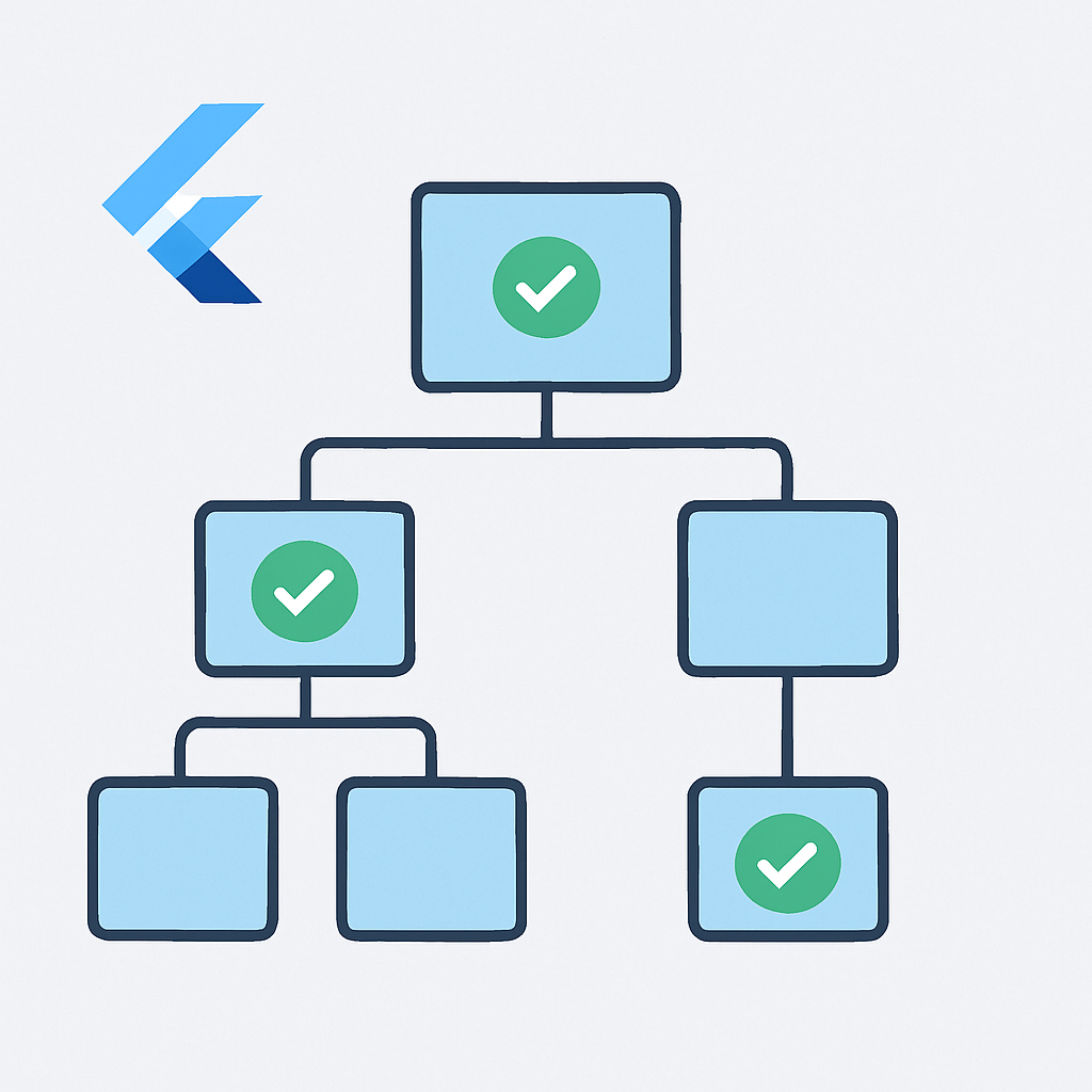 Diagramme de l'arbre des widgets Flutter avec points d'optimisation du rendu