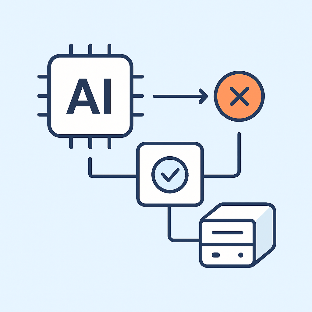 Architecture technique montrant les systèmes de validation et de fallback IA