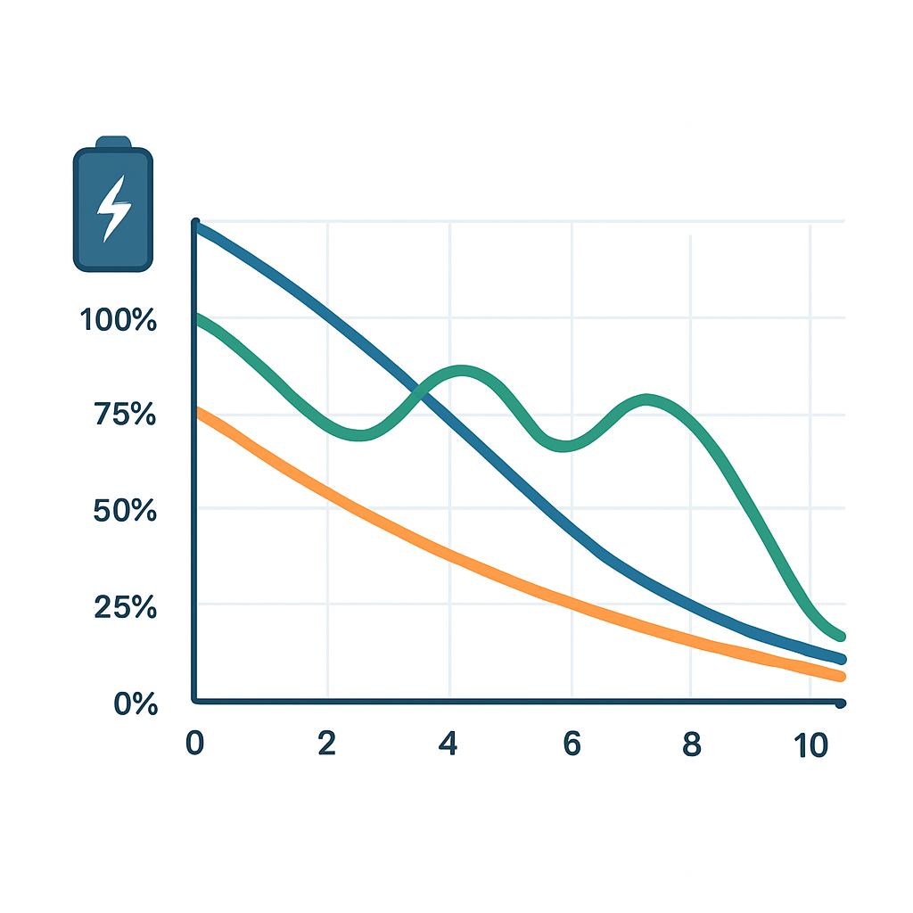 Graphique d'utilisation de la batterie sur différents scénarios de charge