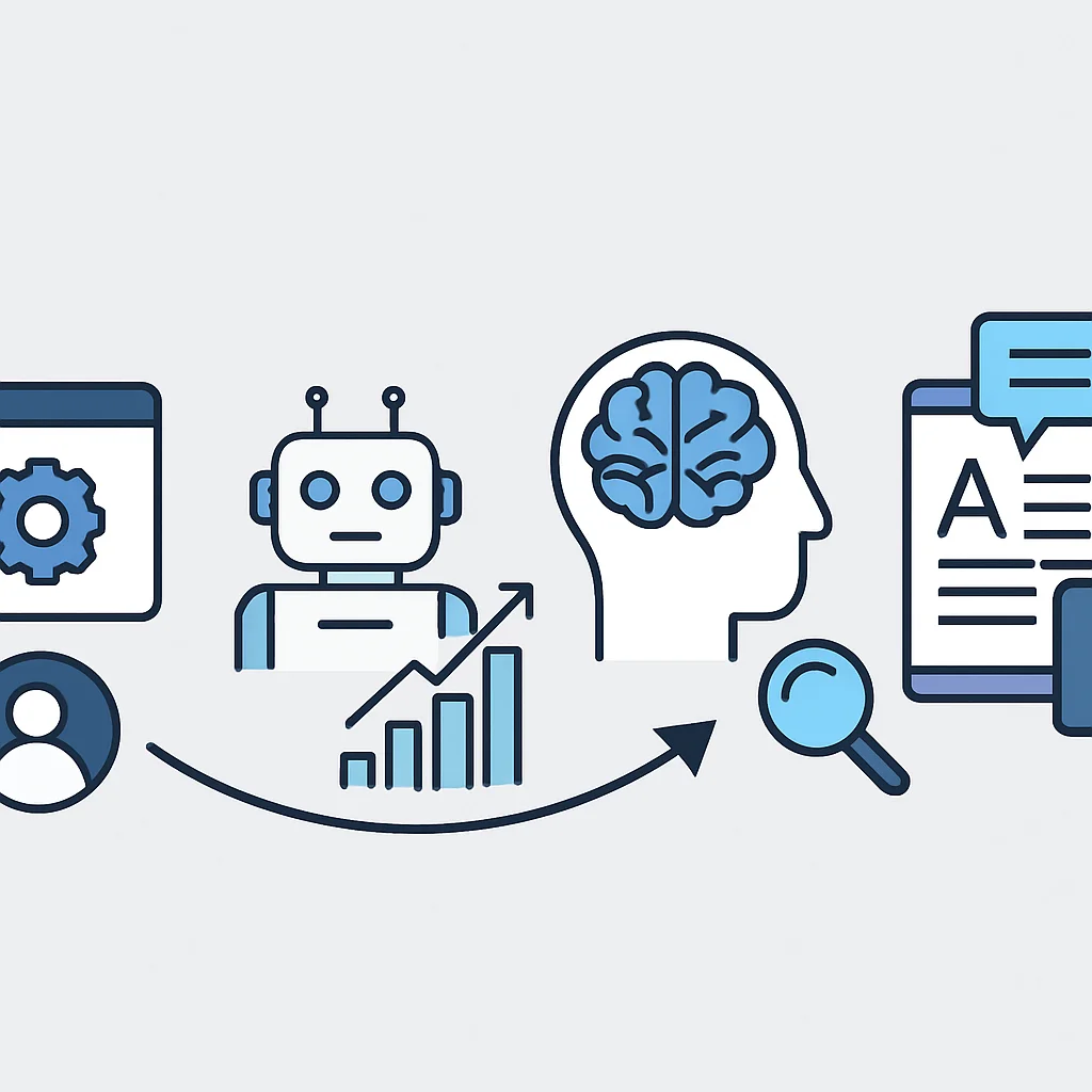 Diagramme illustrant l'évolution de l'IA dans le marketing digital, de l'automatisation basique à l'analyse prédictive avancée et la génération de contenu