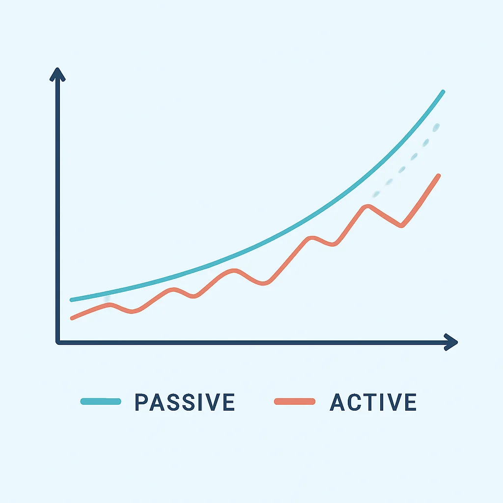 Graphique comparatif des rendements d'investissement passif vs actif avec la stratégie DCA