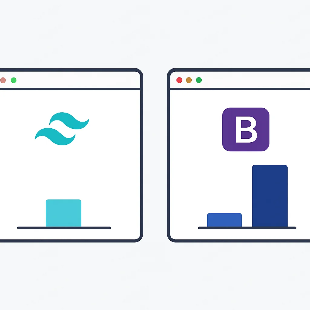 Diagramme comparant la taille du bundle CSS de Tailwind CSS (purgé) à un framework CSS traditionnel comme Bootstrap (complet)