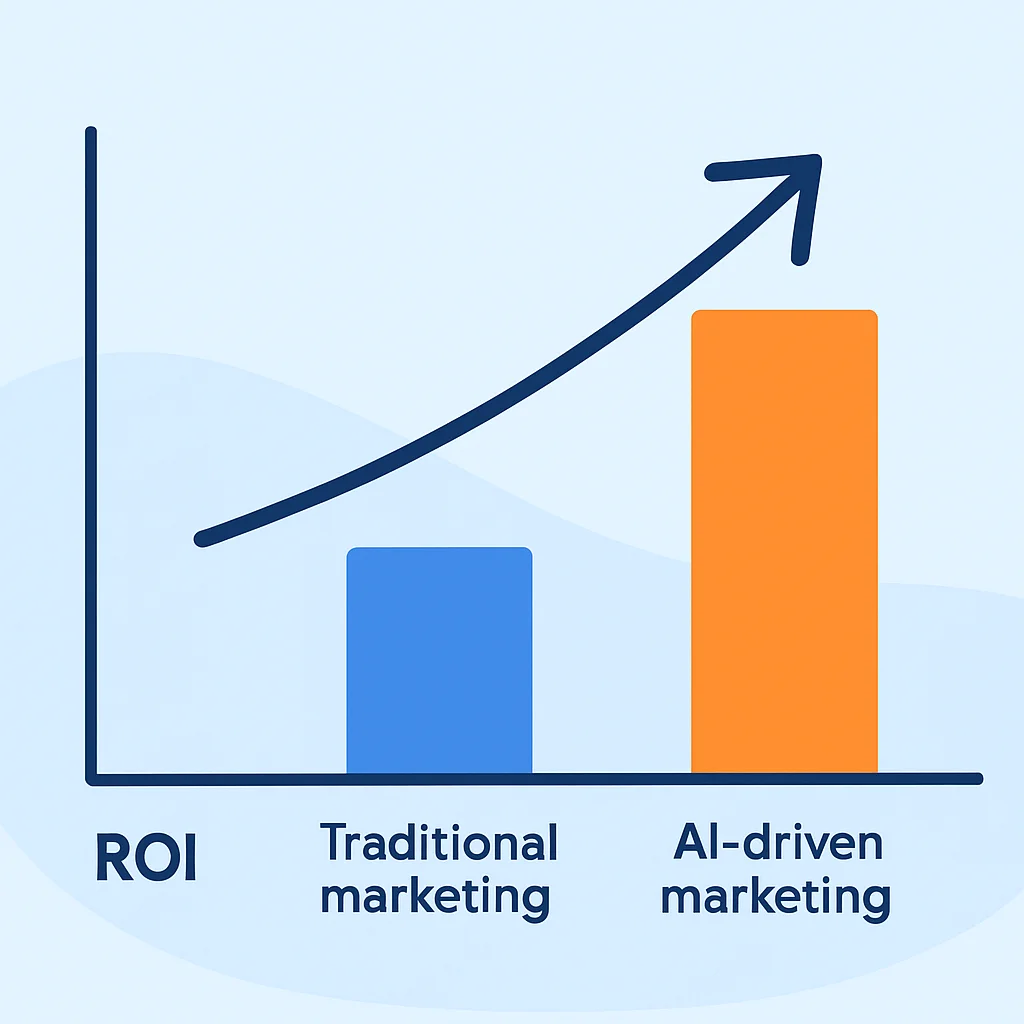 Graphique comparant le ROI des campagnes marketing basées sur l'IA par rapport aux campagnes traditionnelles, montrant une amélioration significative pour l'IA
