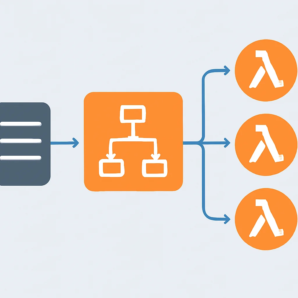 Organigramme d'un workflow serverless avec AWS Step Functions orchestrant des fonctions Lambda