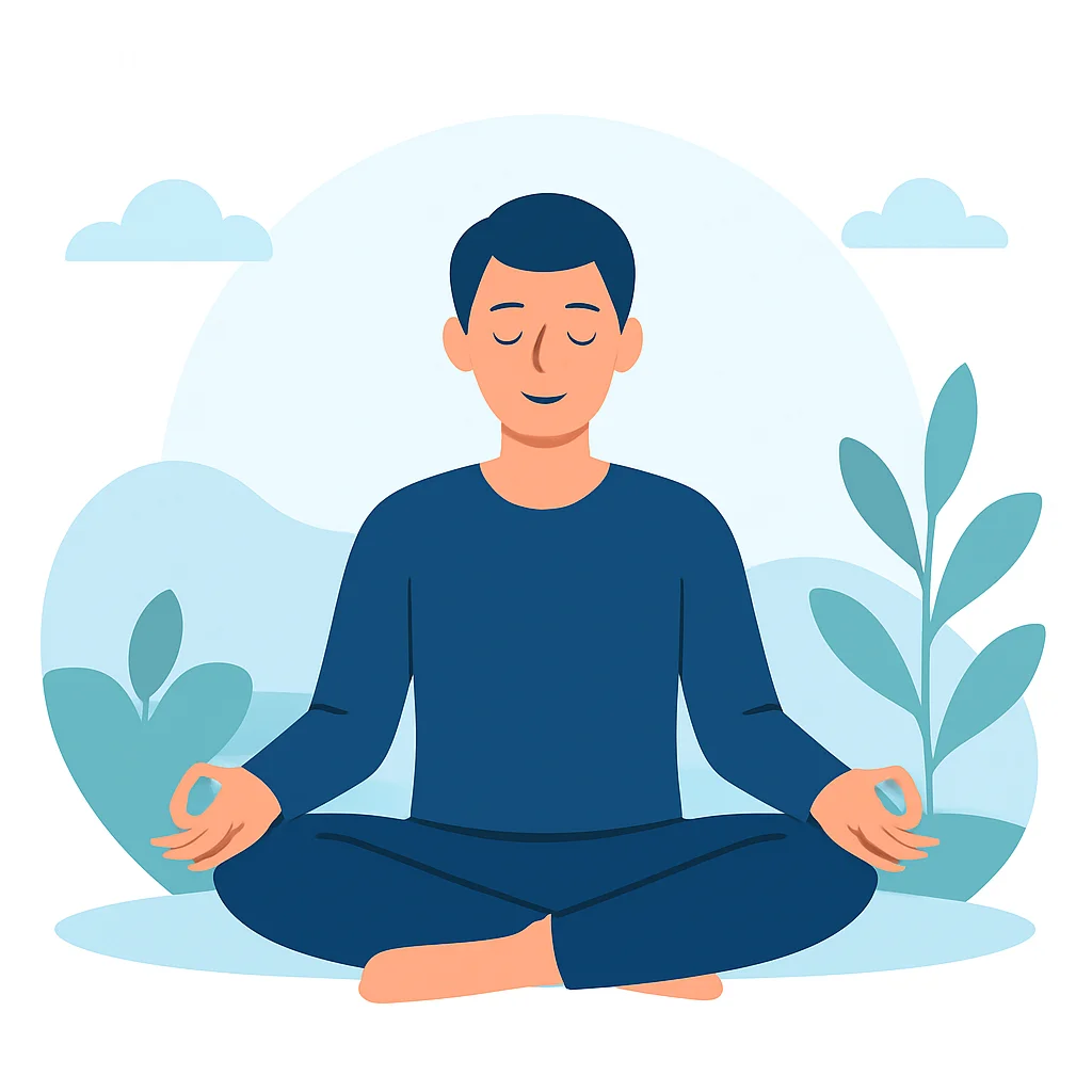 Une personne méditant calmement dans un environnement serein, symbolisant le bien-être mental et la réduction du stress pour les développeurs.