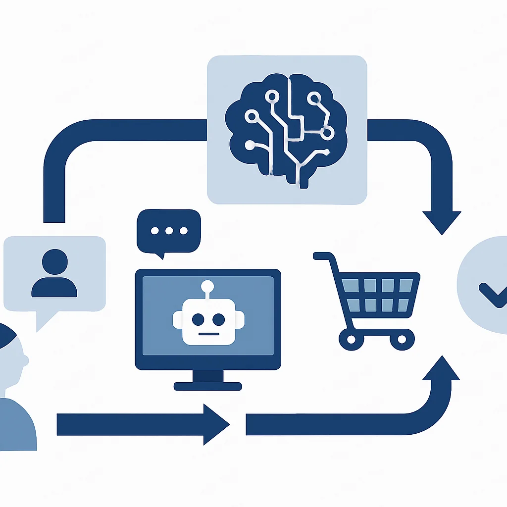 Diagramme illustrant un parcours client optimisé par l'IA, montrant divers points de contact et interventions de l'IA