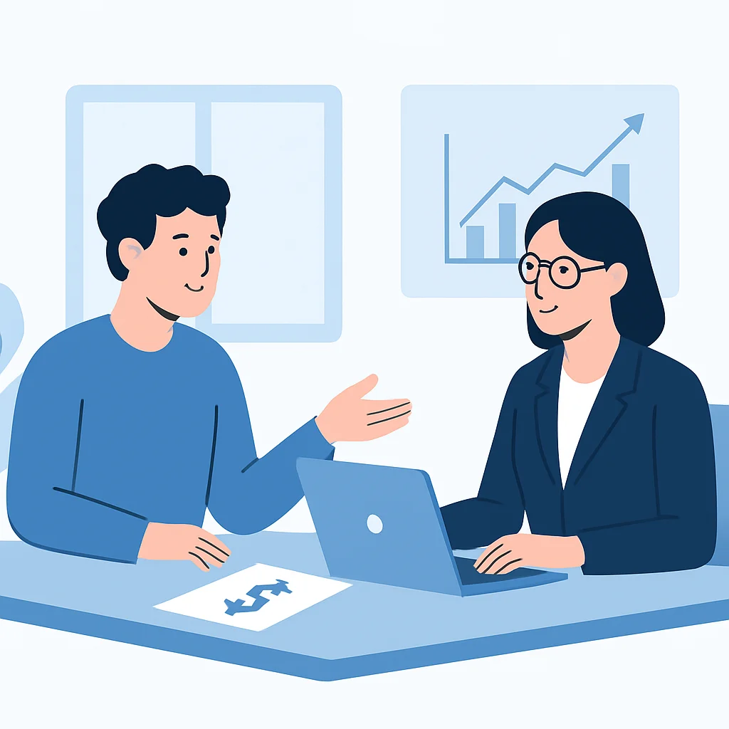 Une personne consultant un conseiller financier, illustrant un conseil professionnel