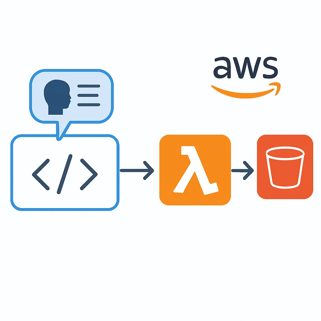 Diagramme architectural montrant l'intégration d'Amazon CodeWhisperer avec des services AWS comme Lambda et S3