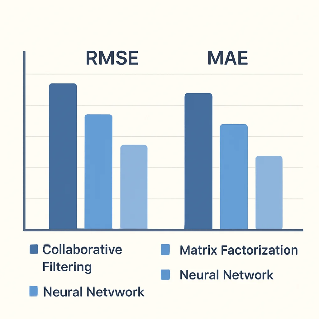 Graphique comparant le RMSE et le MAE pour différents modèles de systèmes de recommandation