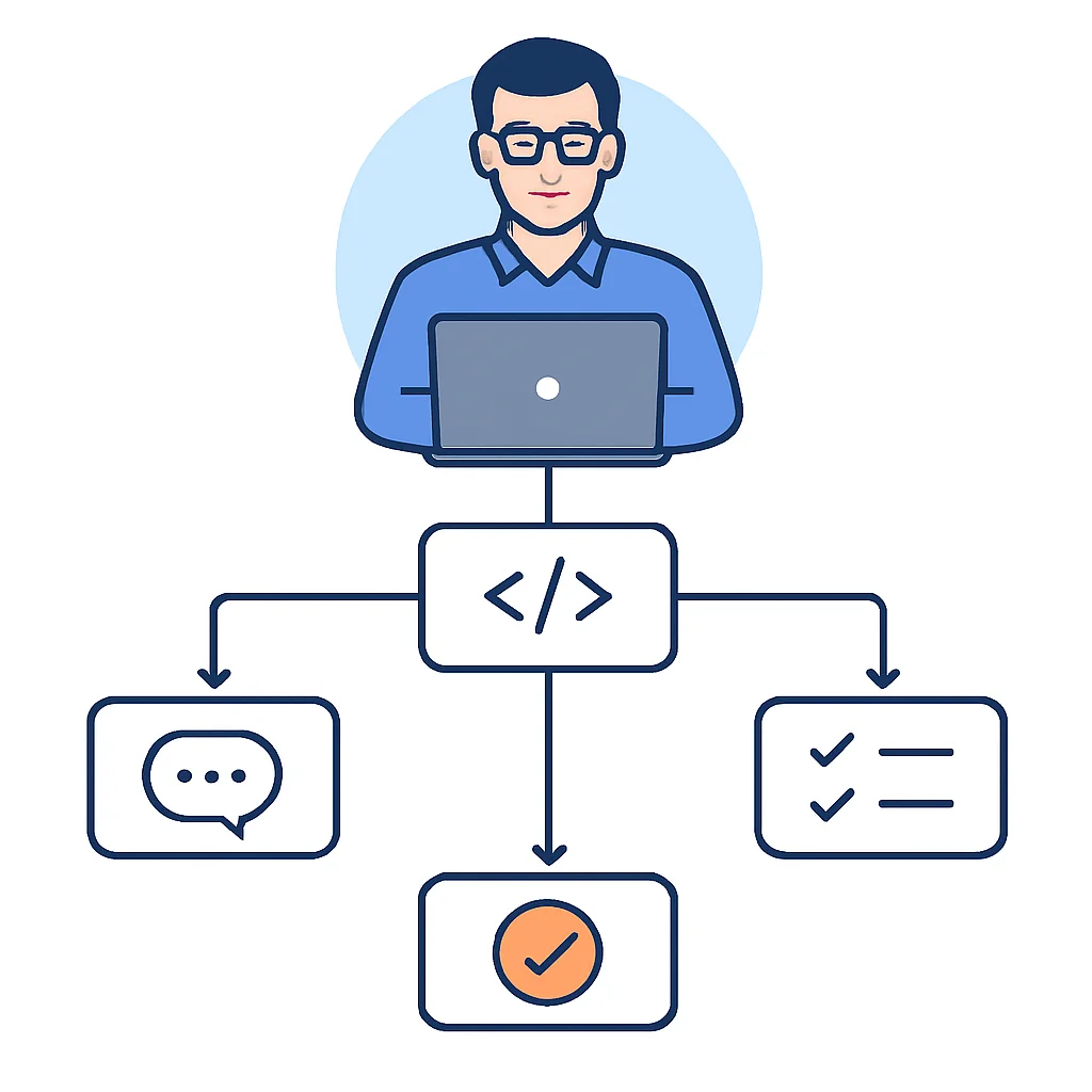Organigramme détaillant les étapes d'un processus de revue de code réussi dirigé par un Lead Développeur