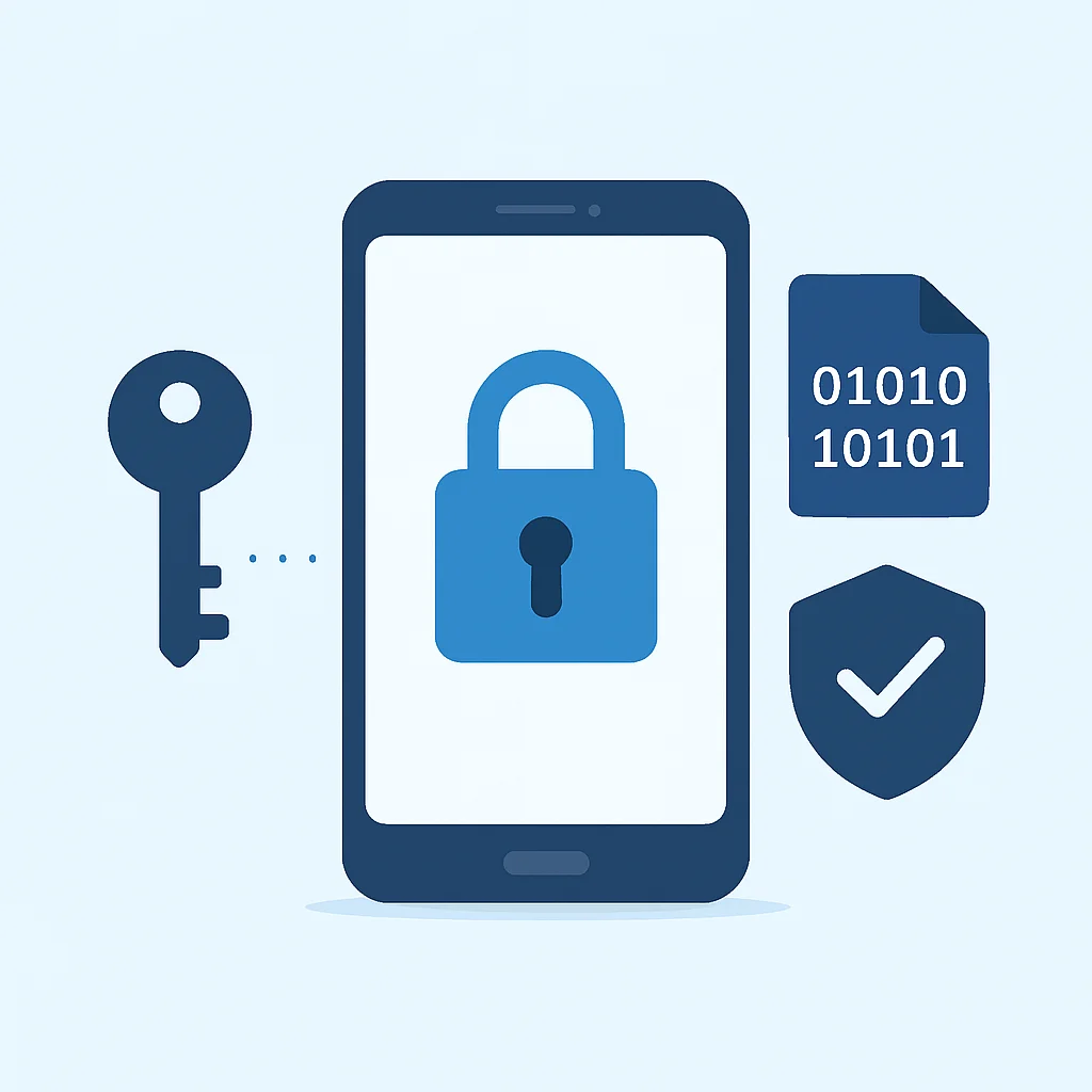 Illustration des mécanismes de chiffrement et de stockage sécurisé des données sur un appareil mobile