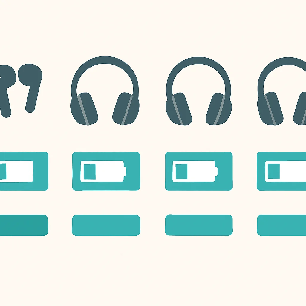 Infographie comparant l'autonomie des meilleurs casques à réduction de bruit avec des icônes pour chaque marque