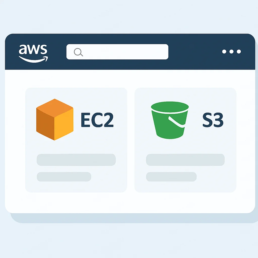Capture d'écran d'une instance AWS EC2 et d'un bucket S3 dans la console AWS