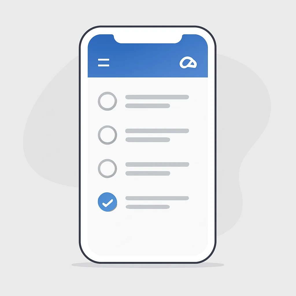 Maquette d'une application mobile de liste de tâches avec indicateur de statut hors ligne