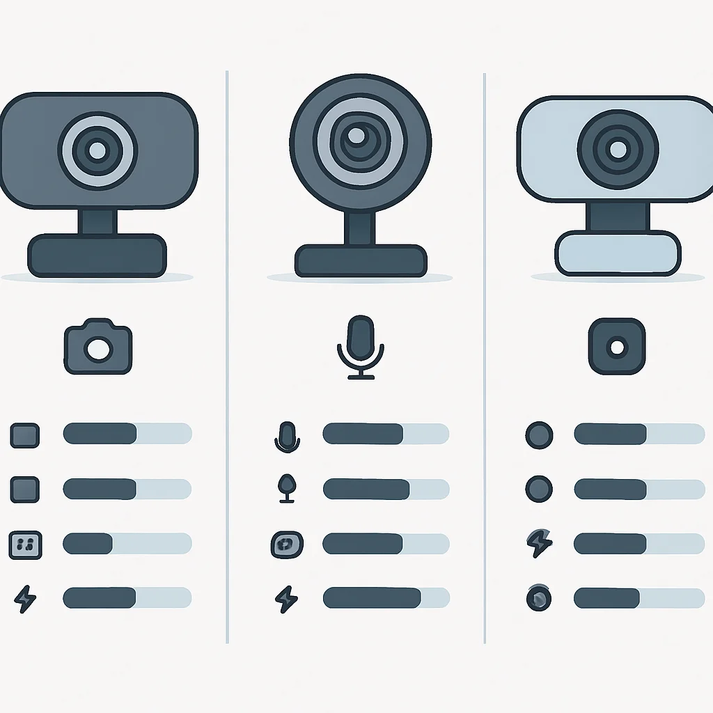 Un tableau comparatif des webcams avec les spécifications clés mises en évidence