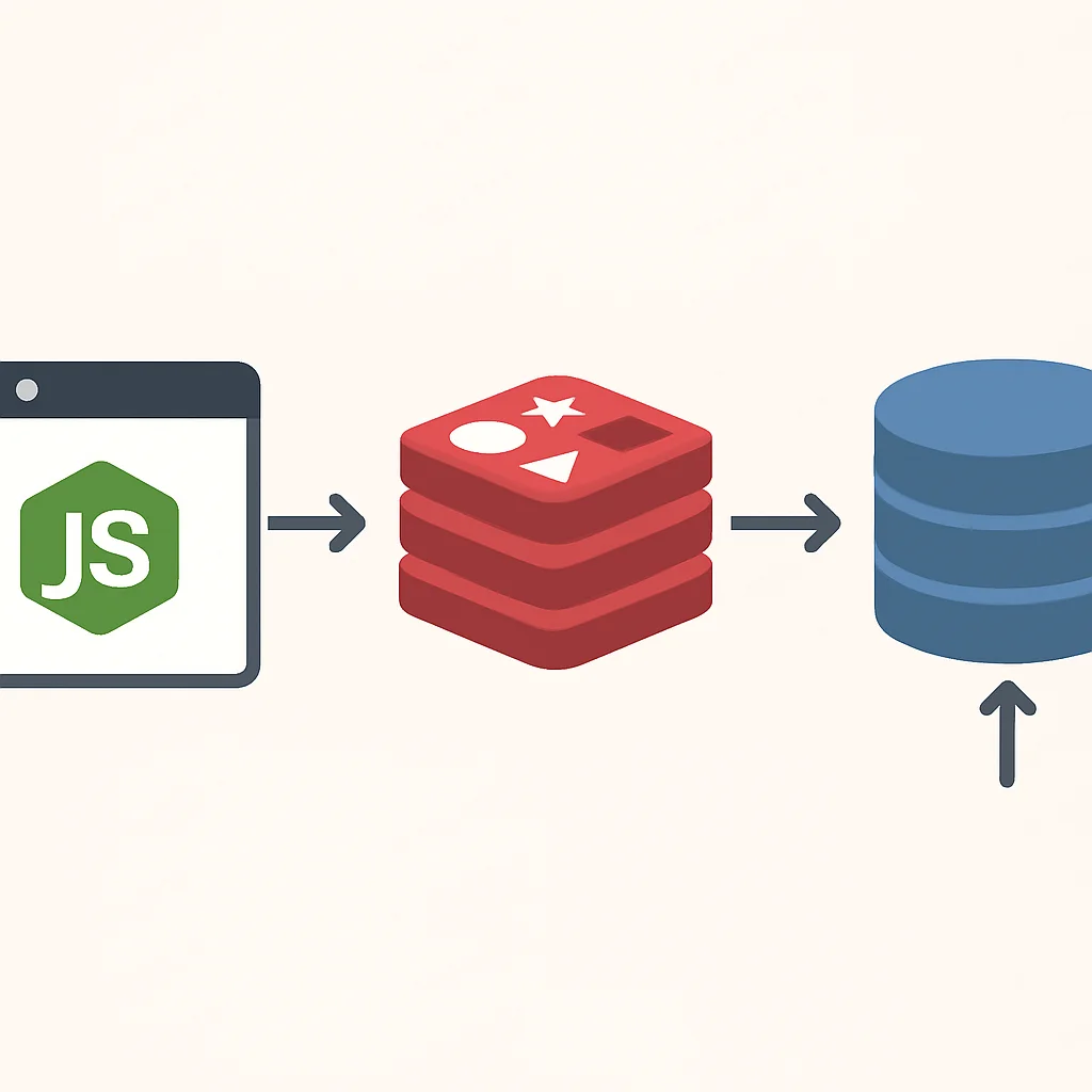 Diagramme d'architecture montrant une API Node.js interagissant avec un cache Redis avant d'interroger une base de données, illustrant le pattern Cache-Aside