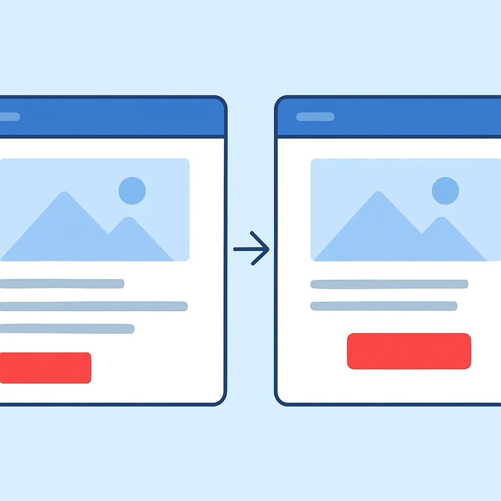 Comparaison avant et après d'une page web avec CLS corrigé