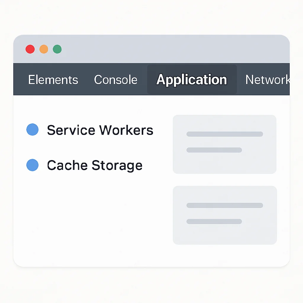 Onglet Application des Chrome DevTools montrant les Service Workers et le Cache Storage