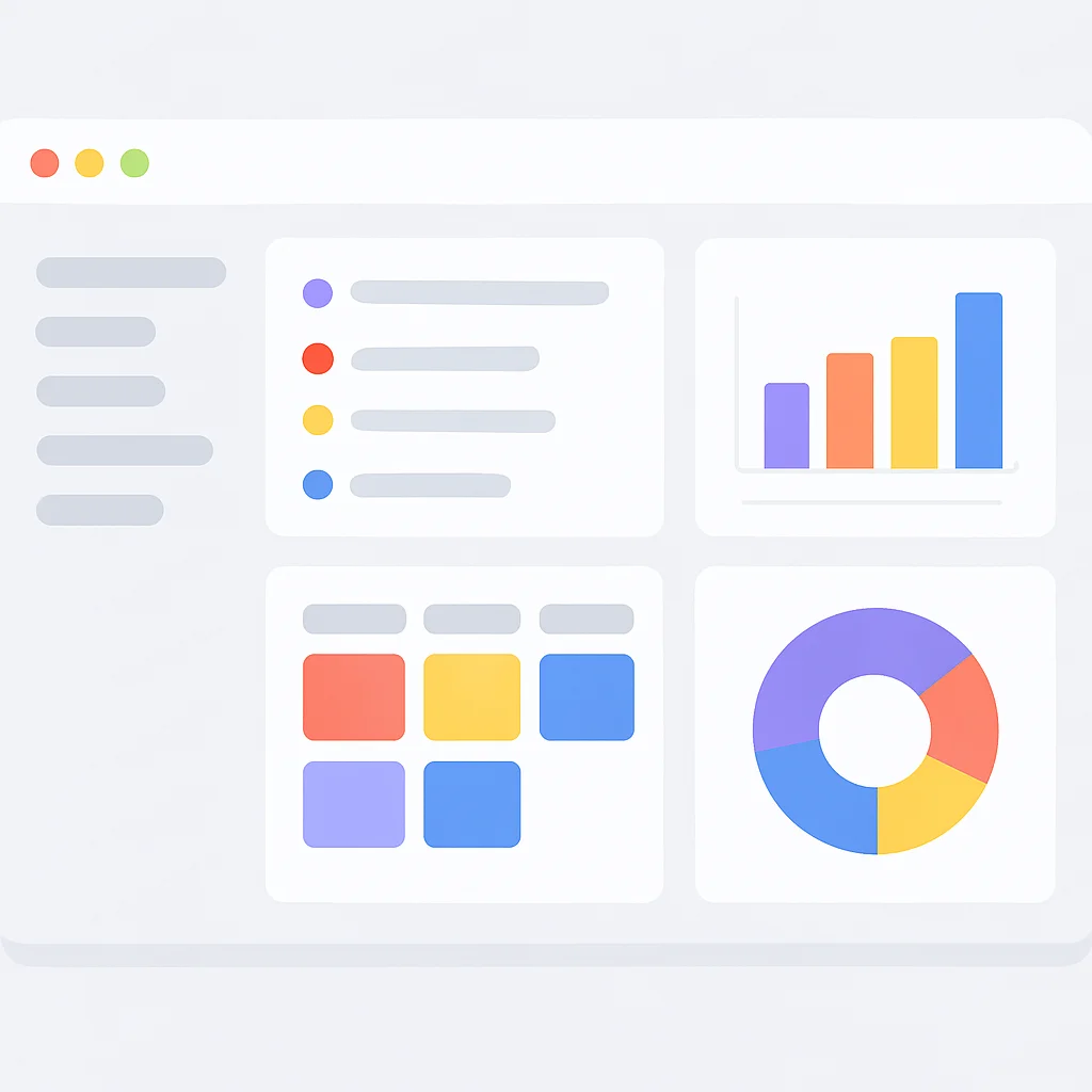 Tableau de bord ClickUp avec widgets et vues de gestion des tâches