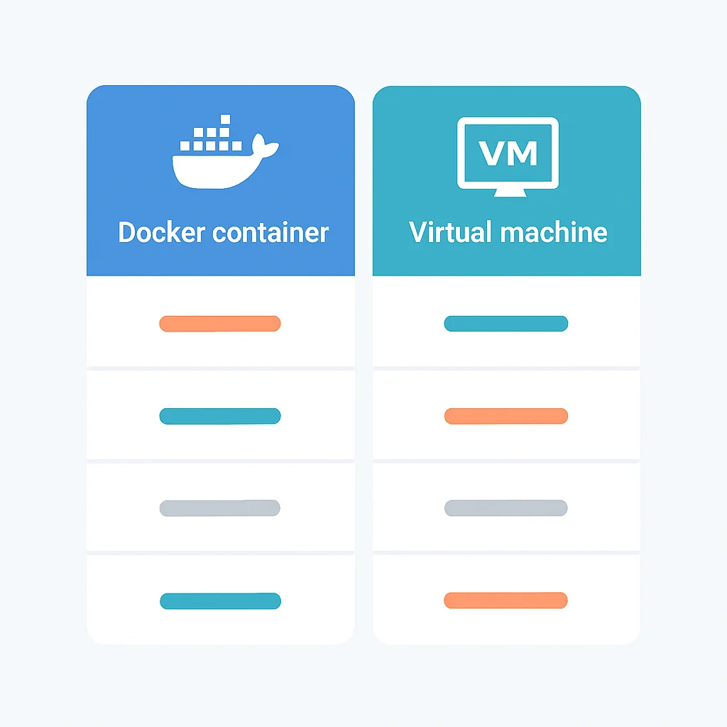 Tableau comparatif entre conteneurs Docker et machines virtuelles