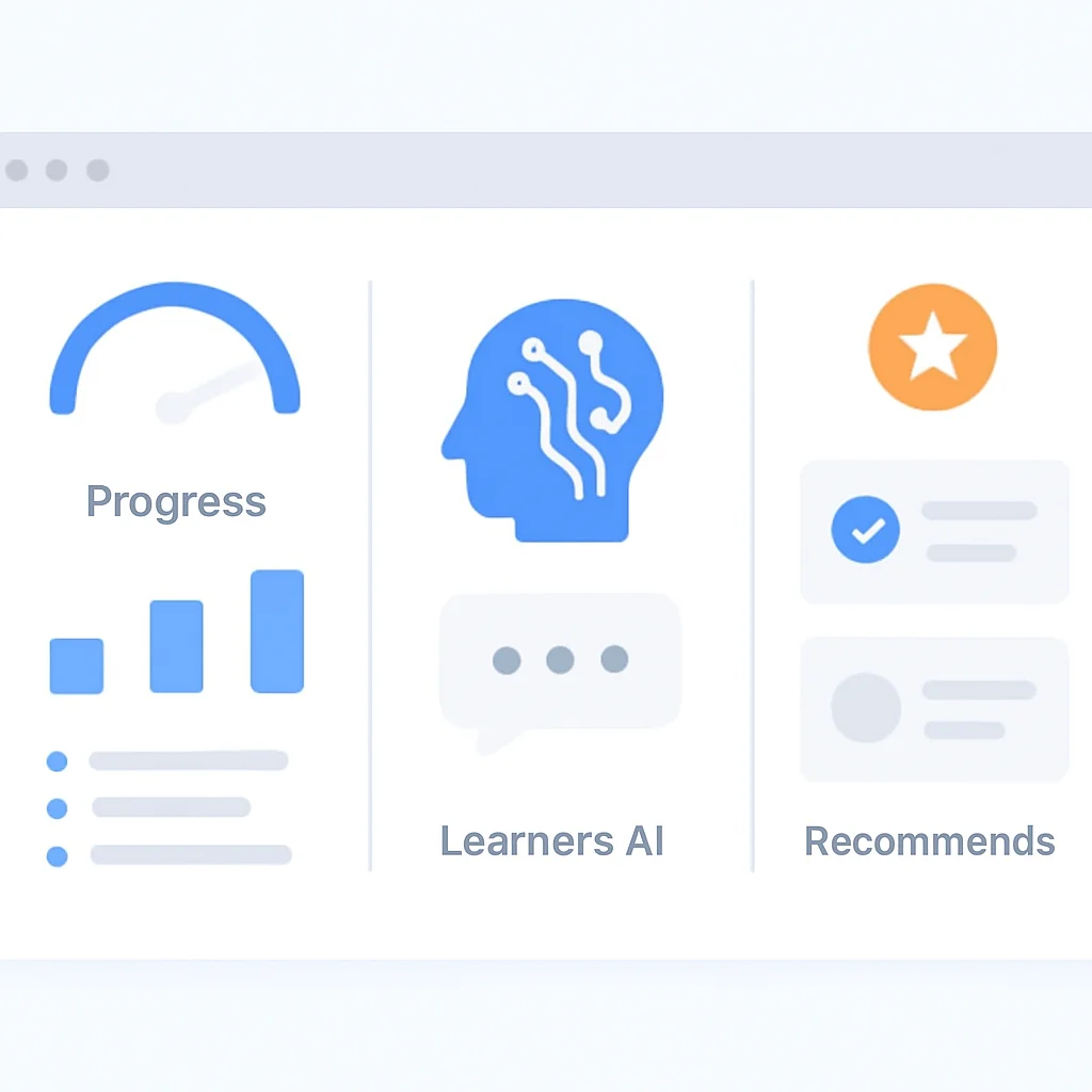 Tableau de bord d'une application d'apprentissage des langues alimentée par l'IA affichant des graphiques de progression et des recommandations personnalisées