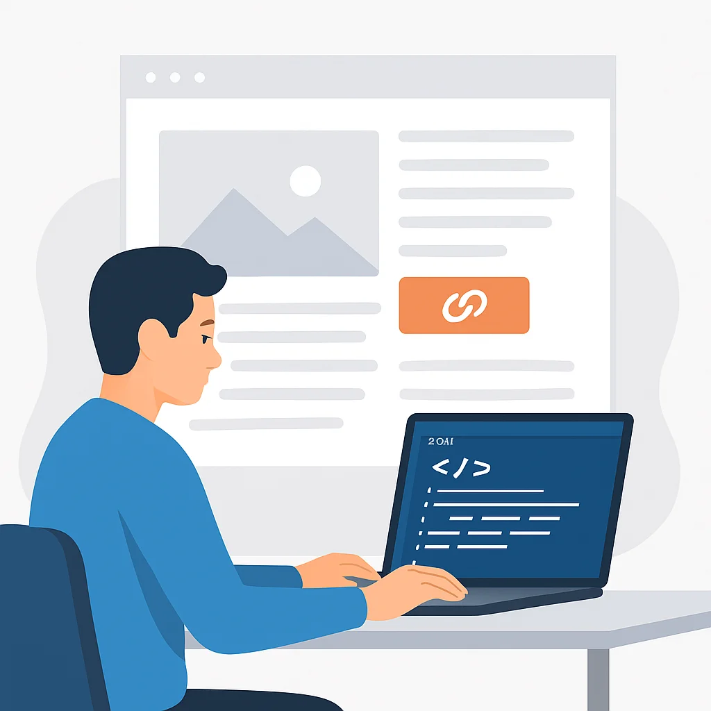 Développeur rédigeant un article de blog avec des exemples de code, montrant des liens d'affiliation intégrés naturellement dans le contenu