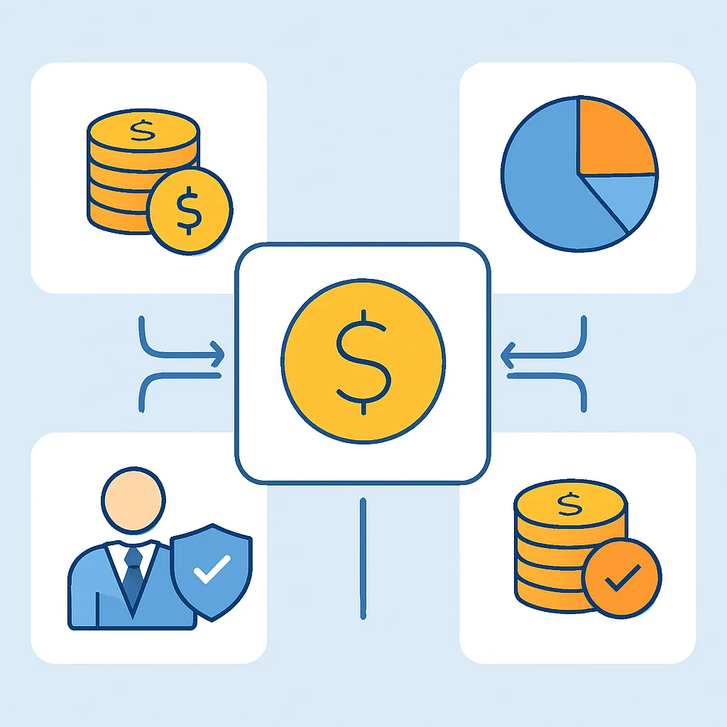 Diagramme illustrant les options de sortie du PER à la retraite (capital total, capital fractionné, rente, mixte) et les cas de déblocage anticipé