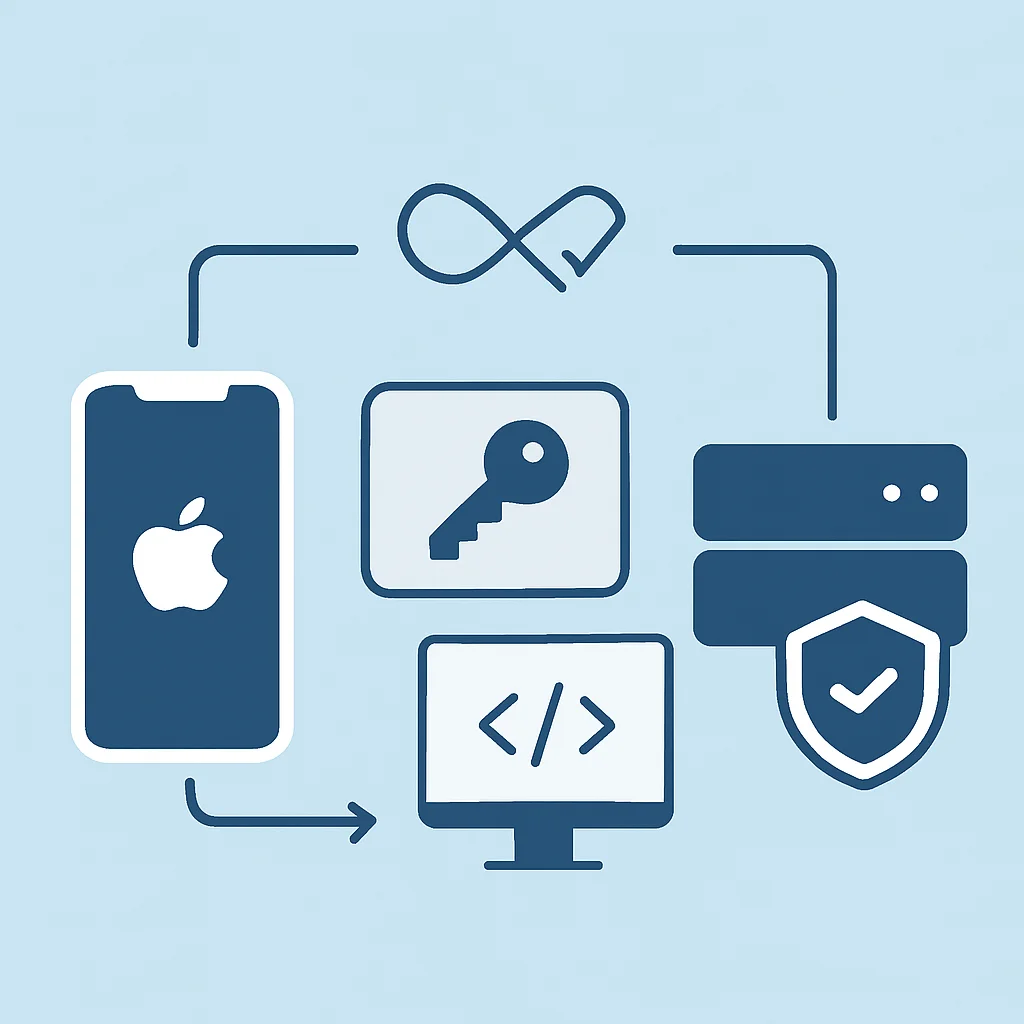 Diagramme illustrant le processus de signature de code iOS simplifié par Fastlane Match