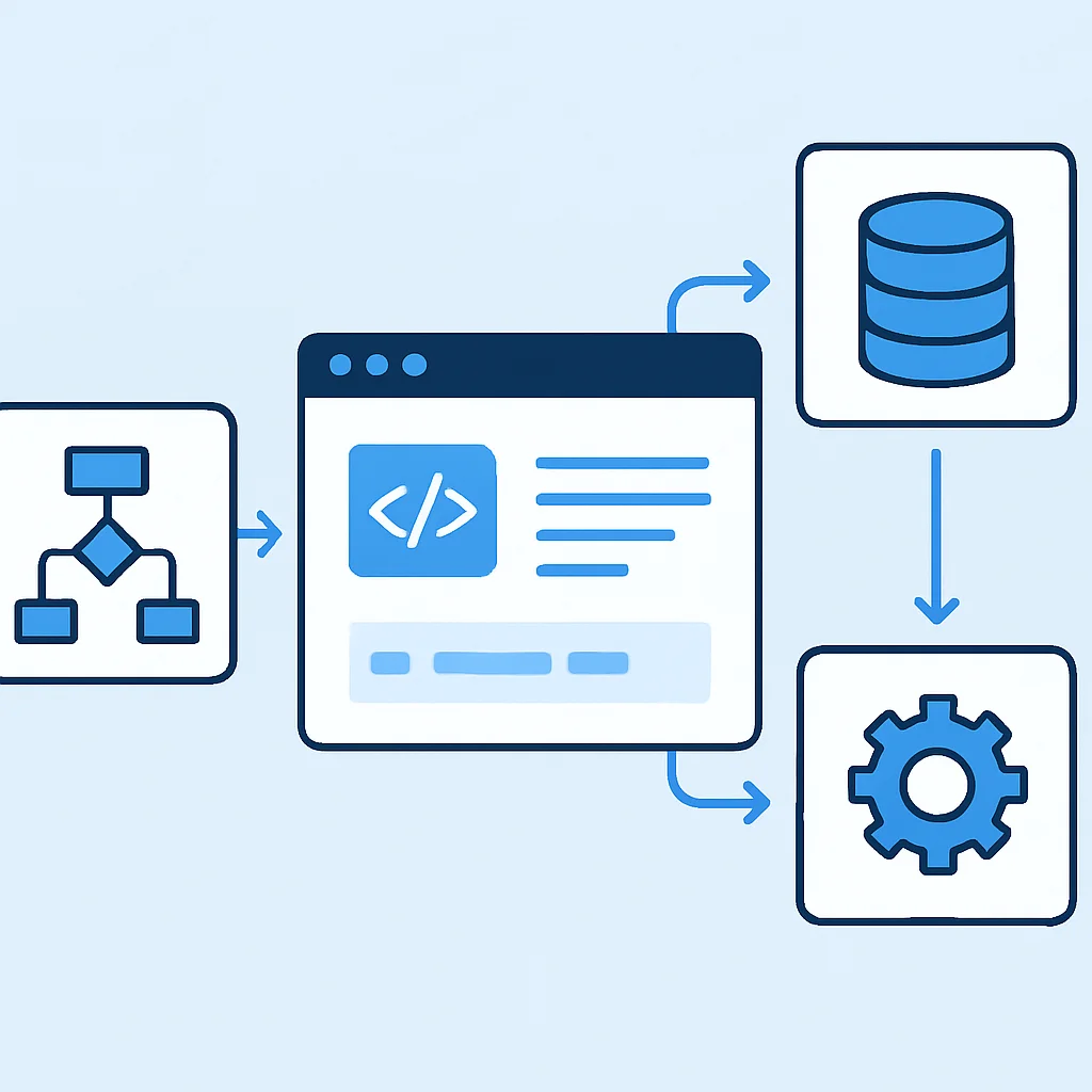 Organigramme d'une application low-code s'intégrant aux systèmes d'entreprise existants