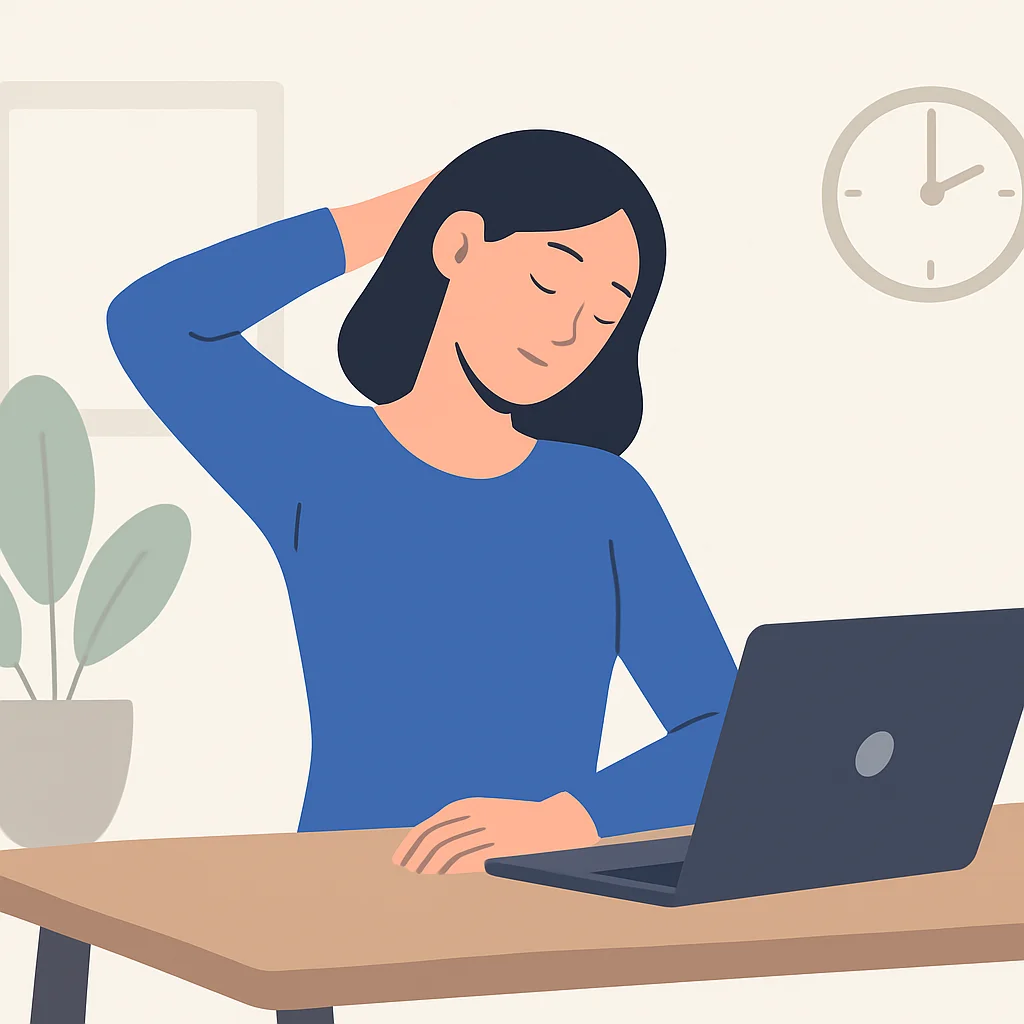 Illustration d'une personne faisant un étirement du cou au bureau