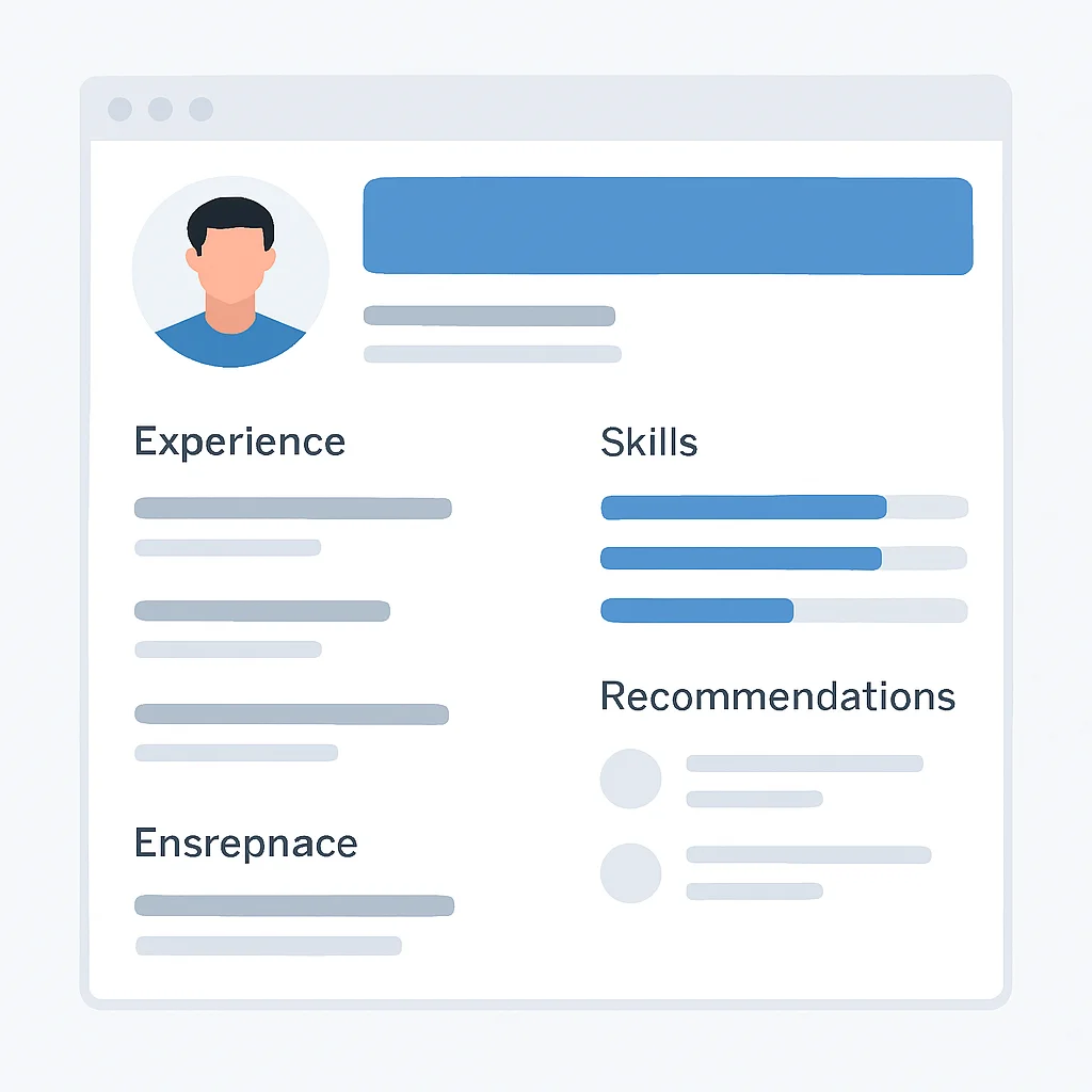 Capture d'écran d'un profil LinkedIn bien optimisé pour un développeur, montrant les sections clés comme l'expérience, les compétences et les recommandations.