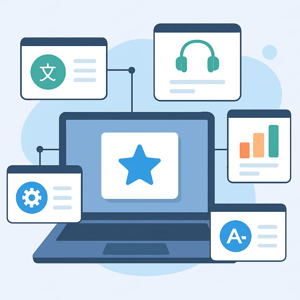 Représentation visuelle de l'écosystème d'add-ons d'Anki, montrant diverses extensions personnalisées améliorant l'apprentissage des langues pour les développeurs.