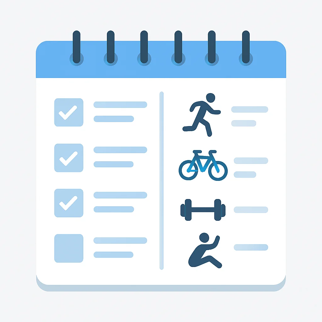 Un calendrier ou un agenda mettant en évidence les activités physiques planifiées tout au long de la semaine, à côté des tâches de travail.
