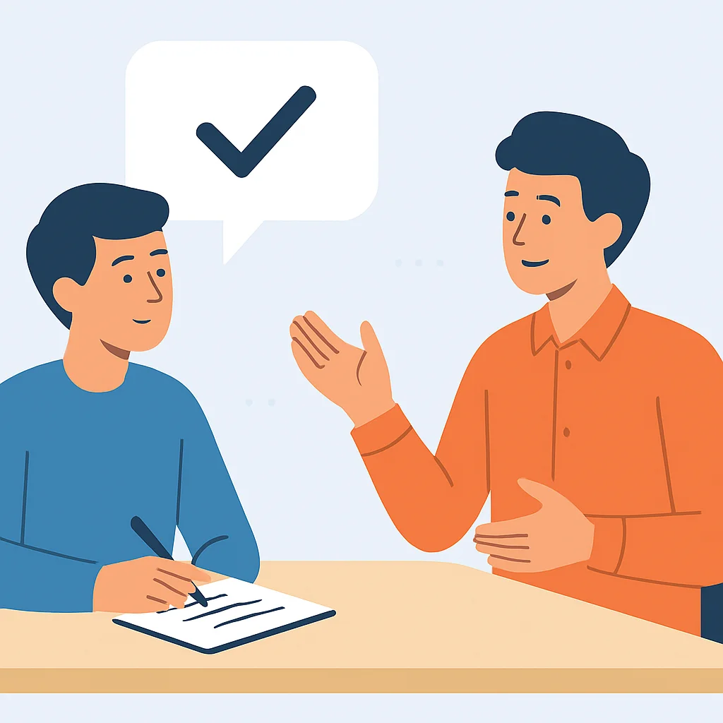 Une personne recevant des commentaires constructifs d'un mentor, montrant une écoute active et une prise de notes.