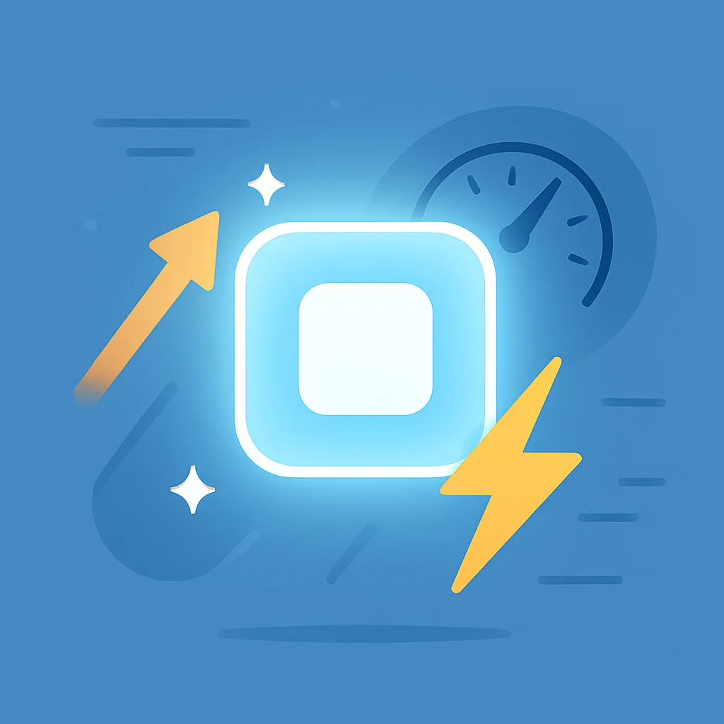 Représentation abstraite d'une icône d'application mobile réussie, rapide et économe en énergie, brillant intensément