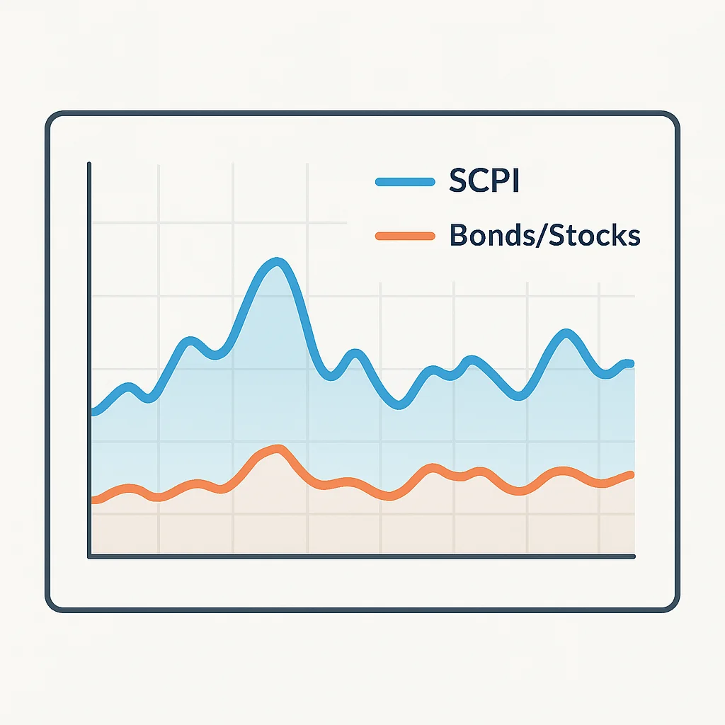 Graphique illustrant la volatilité historique des rendements des SCPI par rapport aux obligations/actions (à titre indicatif, non réelles).
