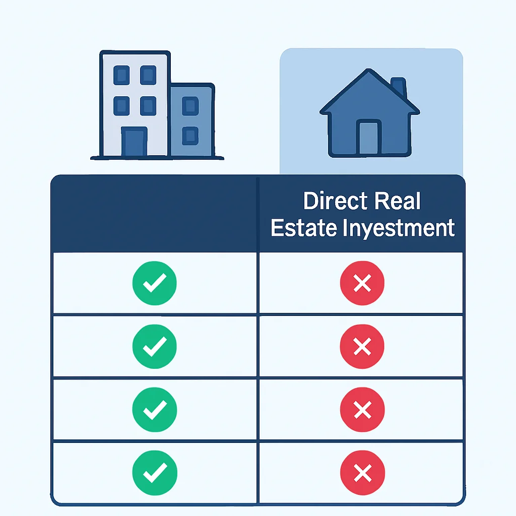 Tableau comparatif de la SCPI vs. l'investissement immobilier direct pour les développeurs (avantages et inconvénients).