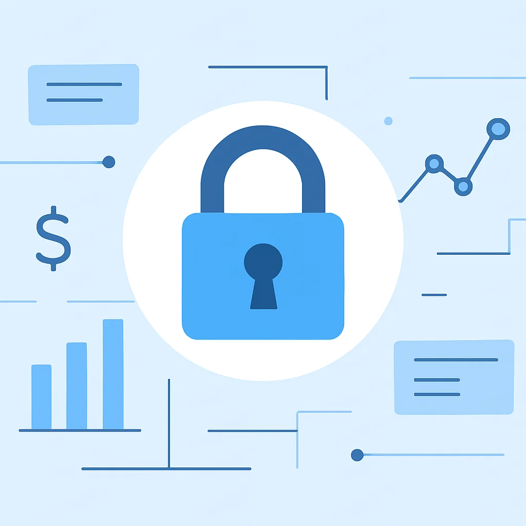 Icône de cadenas de cybersécurité sur un flux de données financières