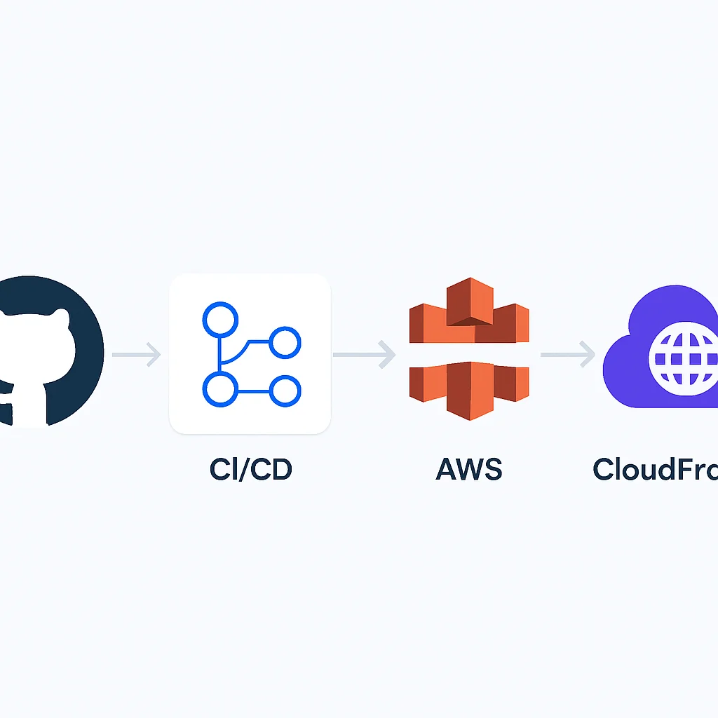 Diagramme d'un pipeline CI/CD déployant sur AWS S3 et CloudFront avec GitHub Actions