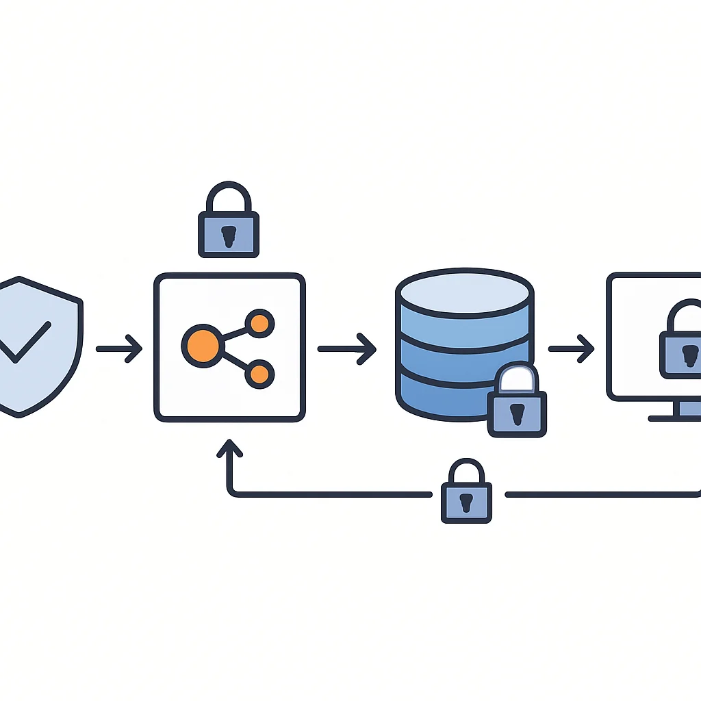 Diagramme d'architecture backend sécurisée avec différentes couches de protection