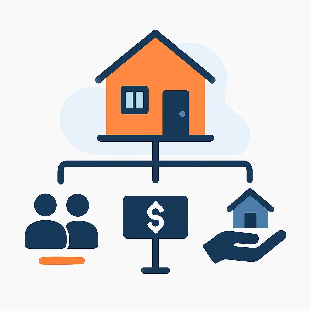 Diagramme des options pour un bien hérité : indivision, vente, partage
