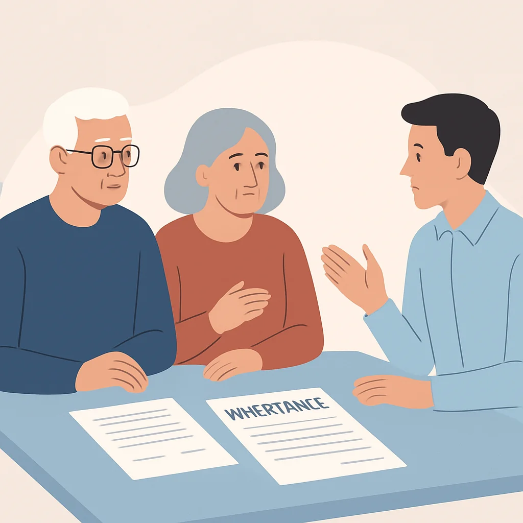 Famille discutant d'un héritage autour d'une table avec des documents