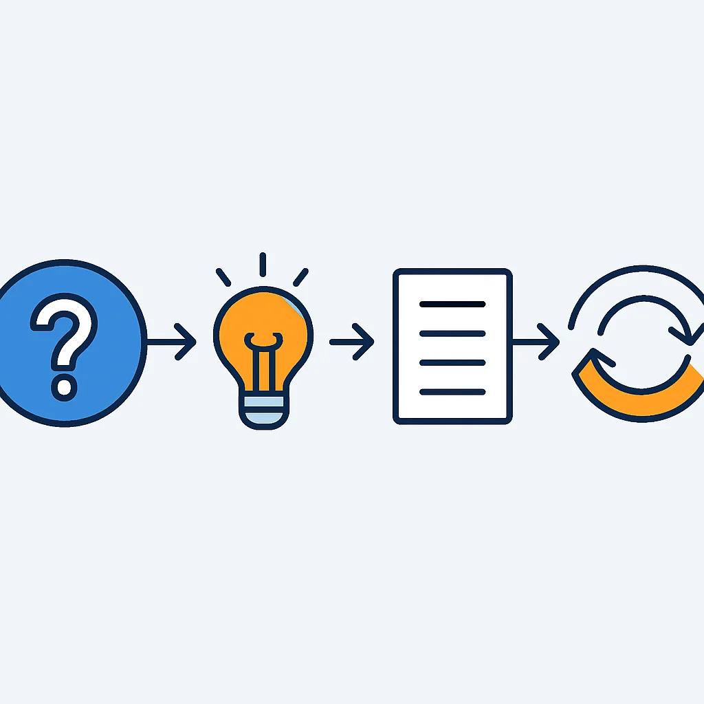 Organigramme du processus d'identification des problèmes, de recherche de solutions, d'implémentation et de boucle de rétroaction