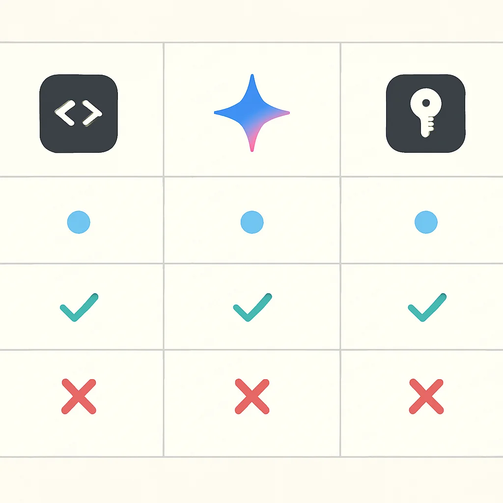 Tableau comparatif des fonctionnalités, avantages et inconvénients de GitHub Copilot X, Google Gemini Code Assist et AWS CodeWhisperer