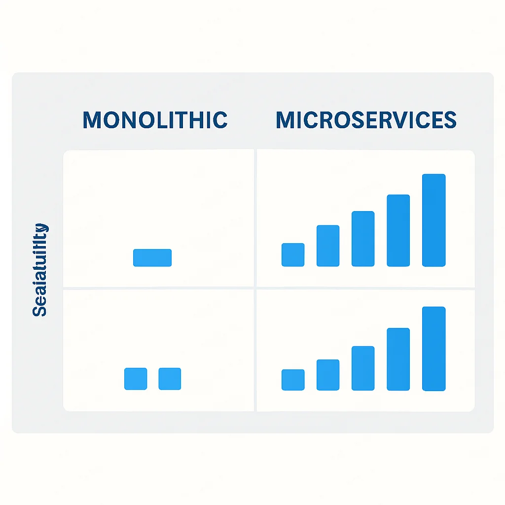 Tableau comparatif de la scalabilité et des performances des architectures monolithiques et microservices