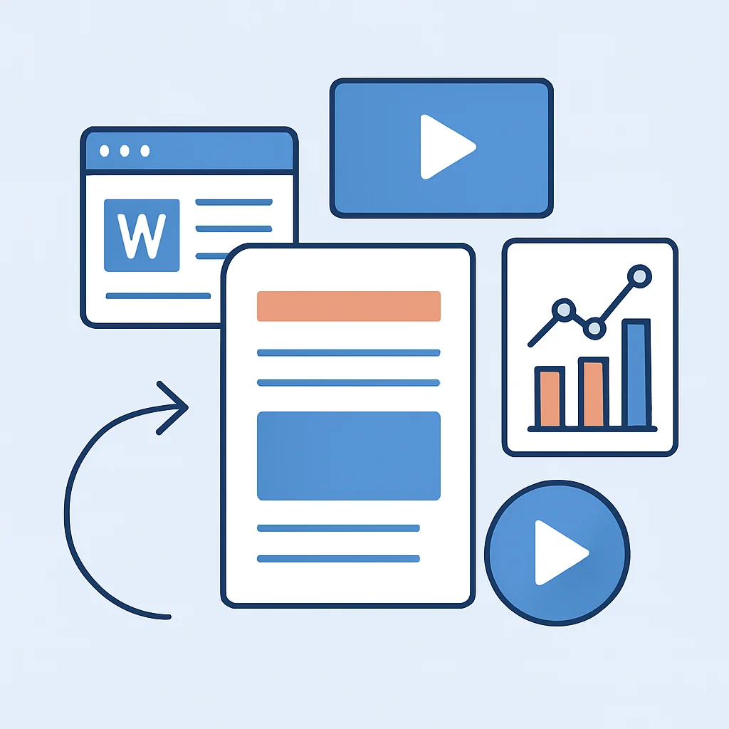 Stratégie de marketing de contenu avec différents types de médias (blog, vidéo, infographie)