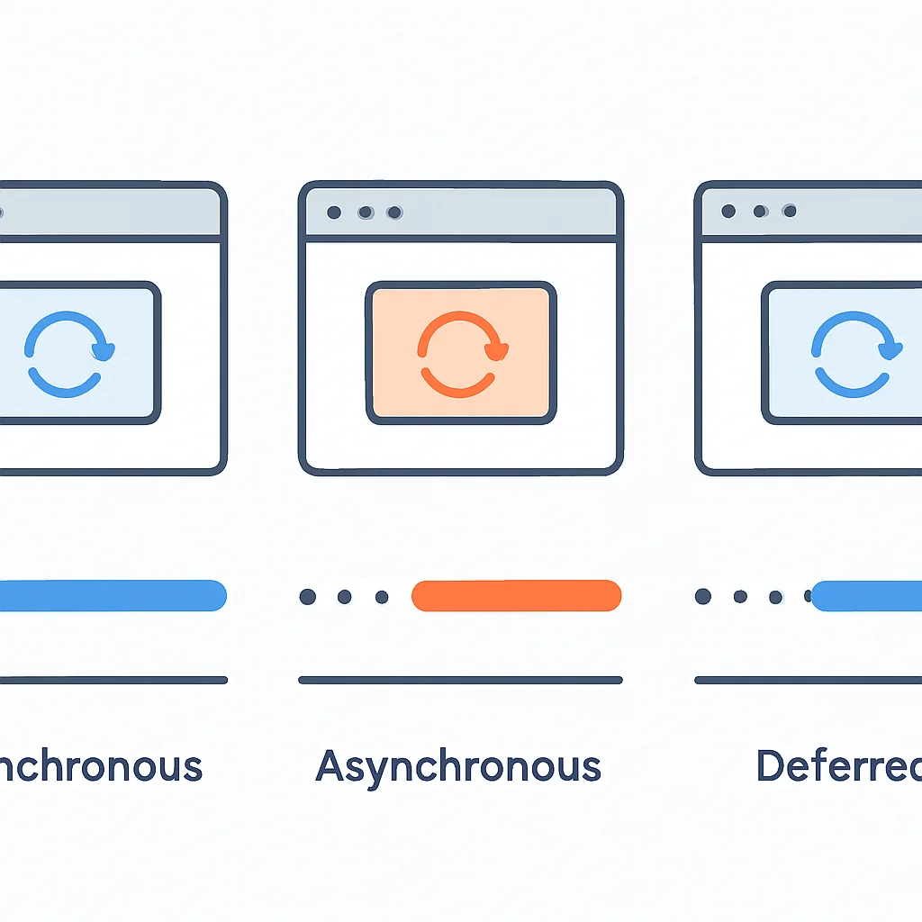 Diagramme comparant le chargement de scripts synchrone, asynchrone et différé
